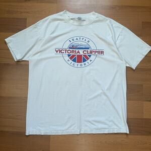 Vintage 80's Seattle Victoria Clipper Ferry White Boat White Tee Shirt Sz XL VTG